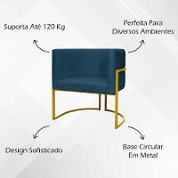 Poltrona Decorativa Recepção Luna Suede Cores Base De Ferro Dourada - Azul-marinho, Suede - 8