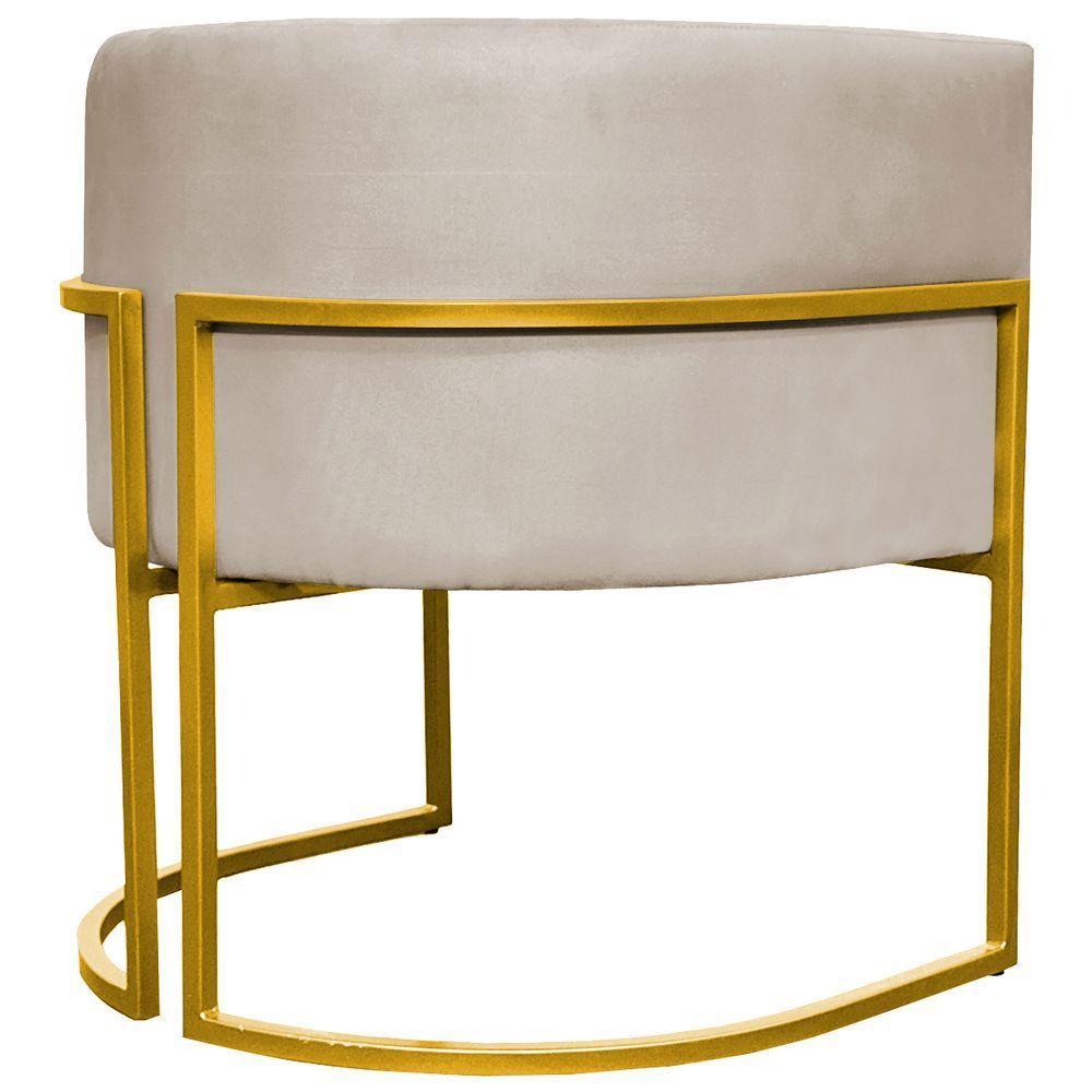 Poltrona Decorativa Recepção Luna Suede Cores Base De Ferro Dourada - Bege, Suede - 5