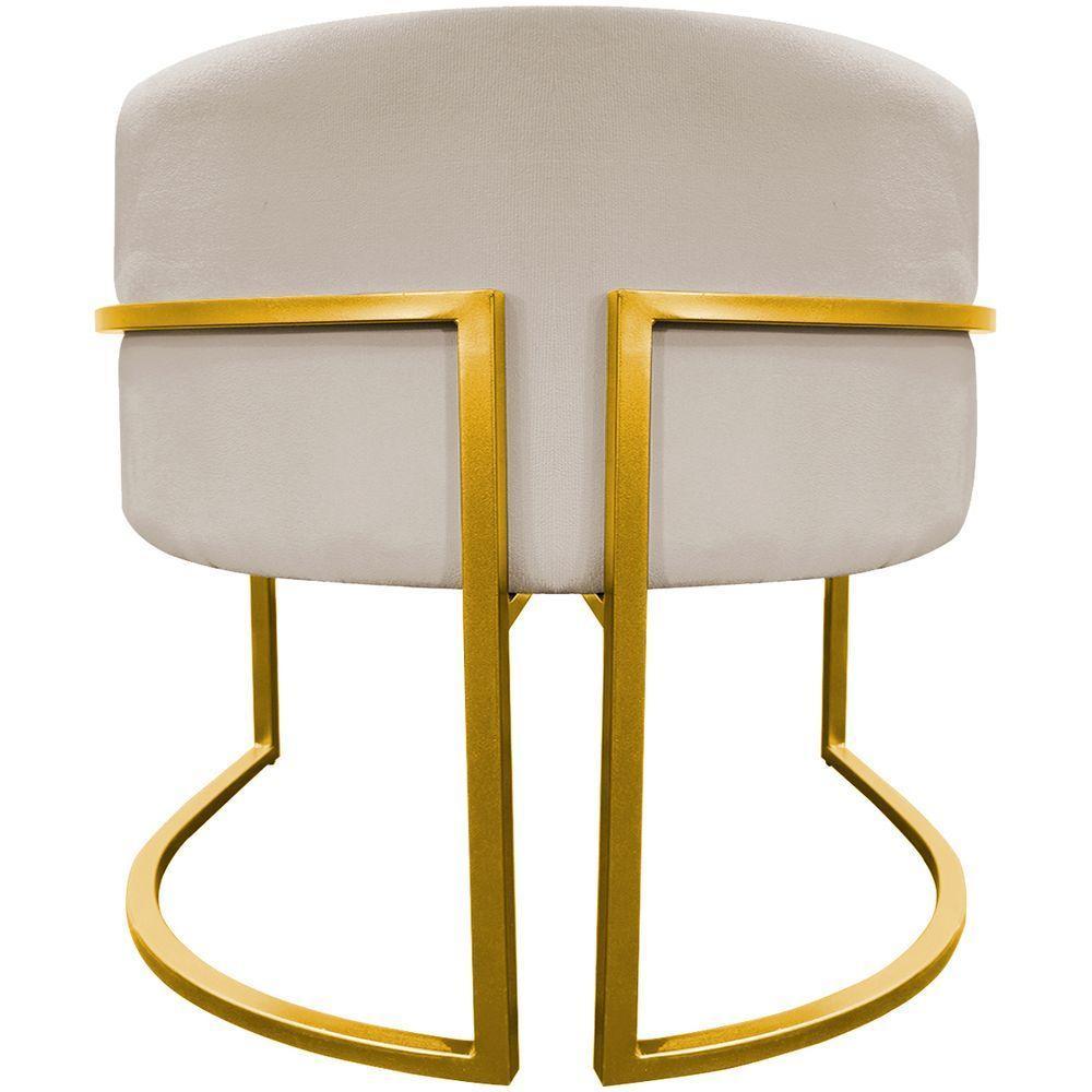 Poltrona Decorativa Recepção Luna Suede Cores Base De Ferro Dourada - Bege, Suede - 6