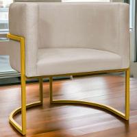 Poltrona Decorativa Recepção Luna Suede Cores Base De Ferro Dourada - Bege, Suede - 2