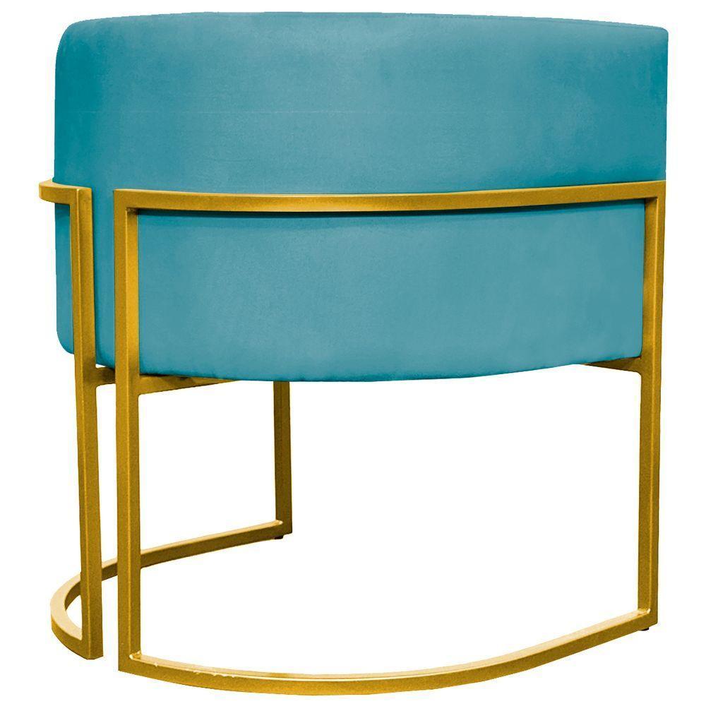 Poltrona Decorativa Recepção Luna Suede Cores Base De Ferro Dourada - Azul-turquesa, Suede - 4
