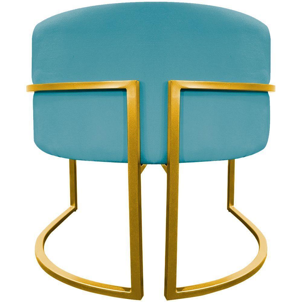 Poltrona Decorativa Recepção Luna Suede Cores Base De Ferro Dourada - Azul-turquesa, Suede - 6