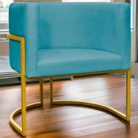 Poltrona Decorativa Recepção Luna Suede Cores Base De Ferro Dourada - Azul-turquesa, Suede - 2