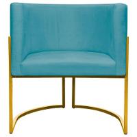 Poltrona Decorativa Recepção Luna Suede Cores Base De Ferro Dourada - Azul-turquesa, Suede - 3