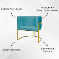 Poltrona Decorativa Recepção Luna Suede Cores Base De Ferro Dourada - Azul-turquesa, Suede - 8