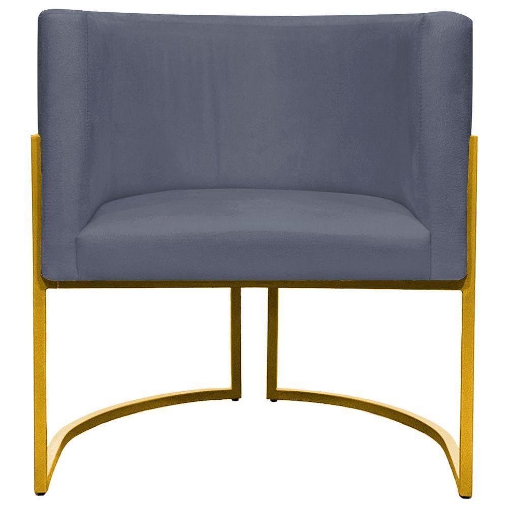 Poltrona Decorativa Recepção Luna Suede Cores Base De Ferro Dourada - Cinza, Suede - 2