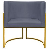 Poltrona Decorativa Recepção Luna Suede Cores Base De Ferro Dourada - Cinza, Suede - 2