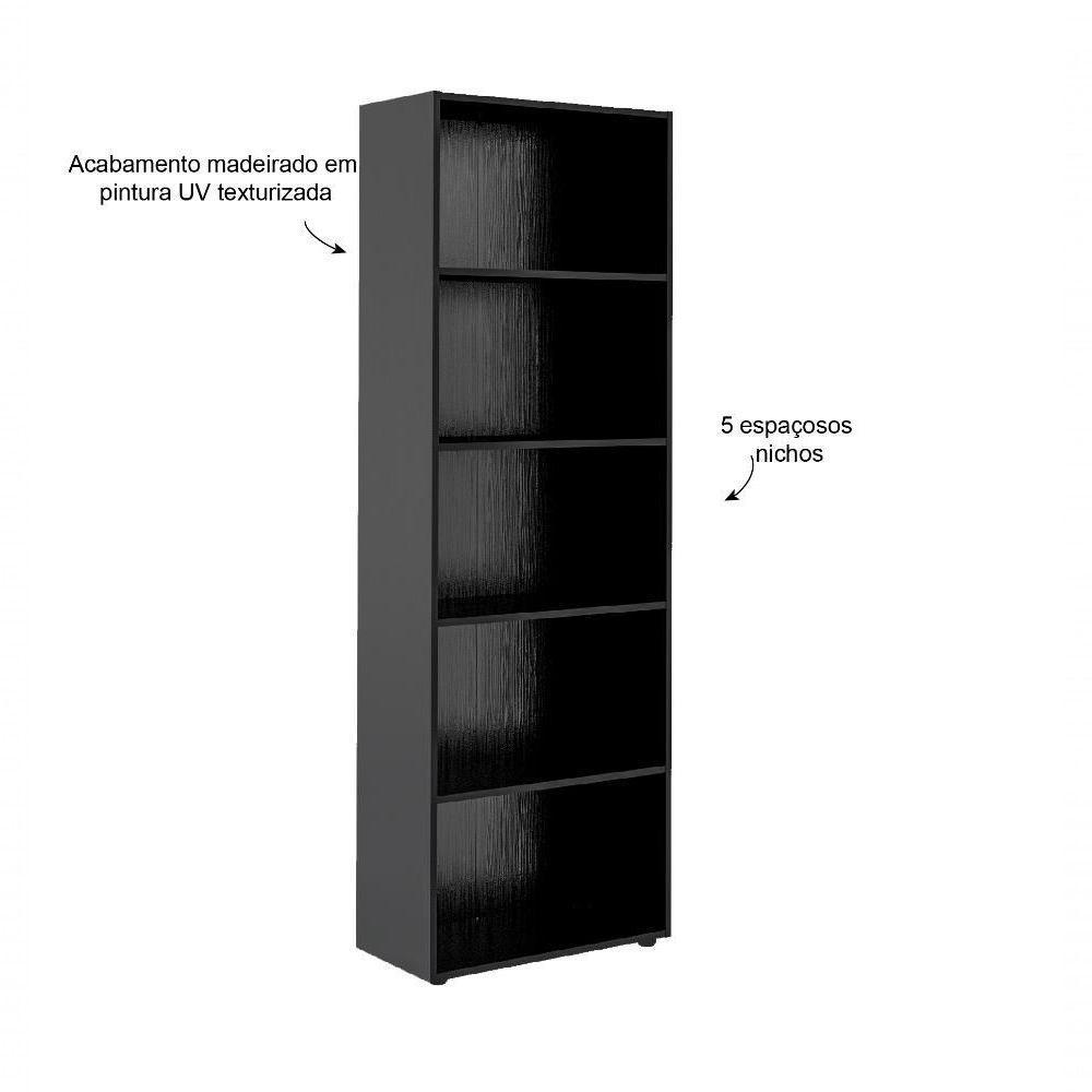 Conjunto Para Escritório Com Mesa 4 Nichos E Estante Preto Artely Preto - 5