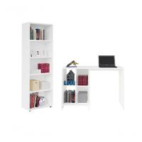 Conjunto Para Escritório Com Mesa 4 Nichos E Estante Branco Artely Branco - 1
