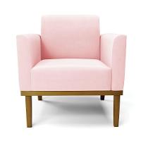 Poltrona Decorativa Pés Fixo Em Madeira Castanho Suede Rosa Bebê - 3