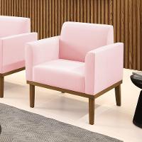 Poltrona Decorativa Pés Fixo Em Madeira Castanho Suede Rosa Bebê - 7