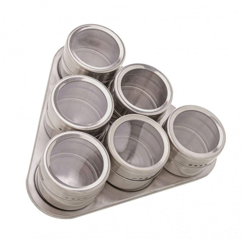 Conjunto Porta Tempero 6 Peças Inox Suporte Magnético - Lyor - 1