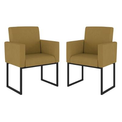 Kit 02 Poltrona Cadeira Decorativa Recepção Base Ferro Preto Cor:capuccino