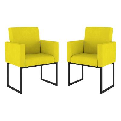 Kit 2 Poltronas Decorativas Nina Suede Amarelo Balaqui Decor