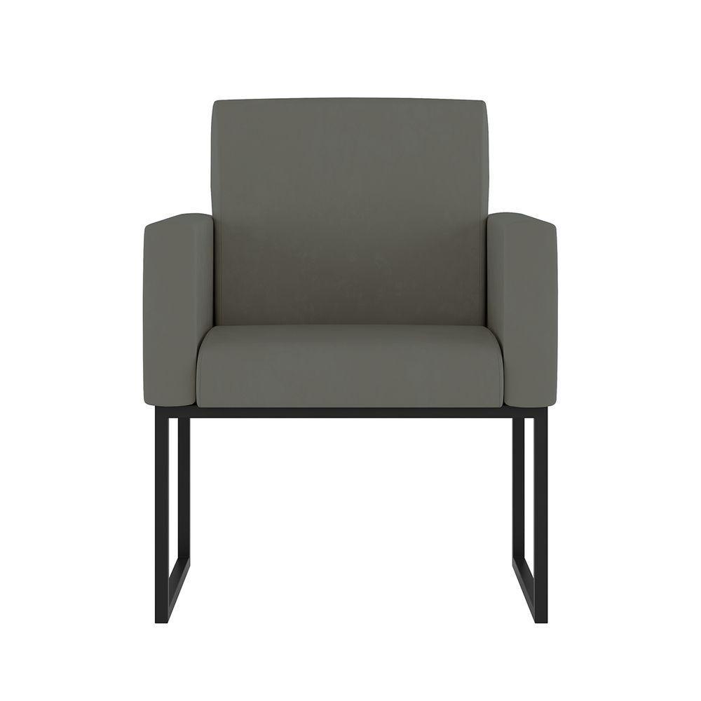 Kit 02 Poltrona Cadeira Decorativa Recepção Base Ferro Preto Cor:cinza - 3