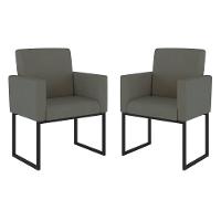 Kit 02 Poltrona Cadeira Decorativa Recepção Base Ferro Preto Cor:cinza - 1