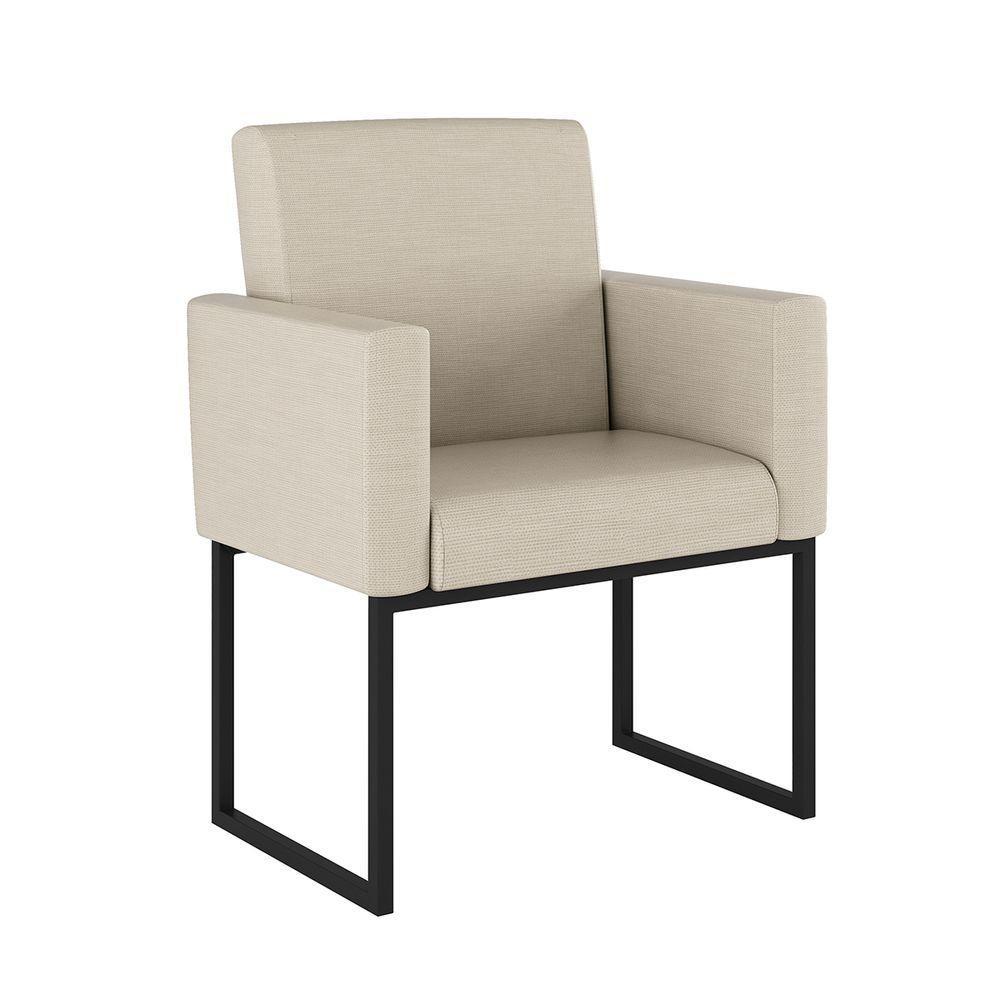 Kit 02 Poltrona Cadeira Decorativa Recepção Base Ferro Preto Linho Cor:linho Bege - 4