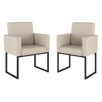 Kit 02 Poltrona Cadeira Decorativa Recepção Base Ferro Preto Linho Cor:linho Bege - 1