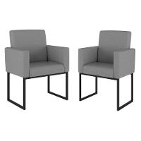 Kit 02 Poltrona Cadeira Decorativa Recepção Base Ferro Preto Linho Cor:linho Grafite - 1