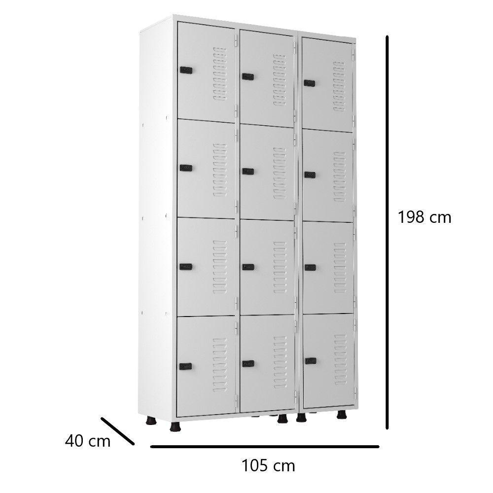 Armário Roupeiro Aço 12 Portas Academia Guarda Volume Trinco Cinza - 2