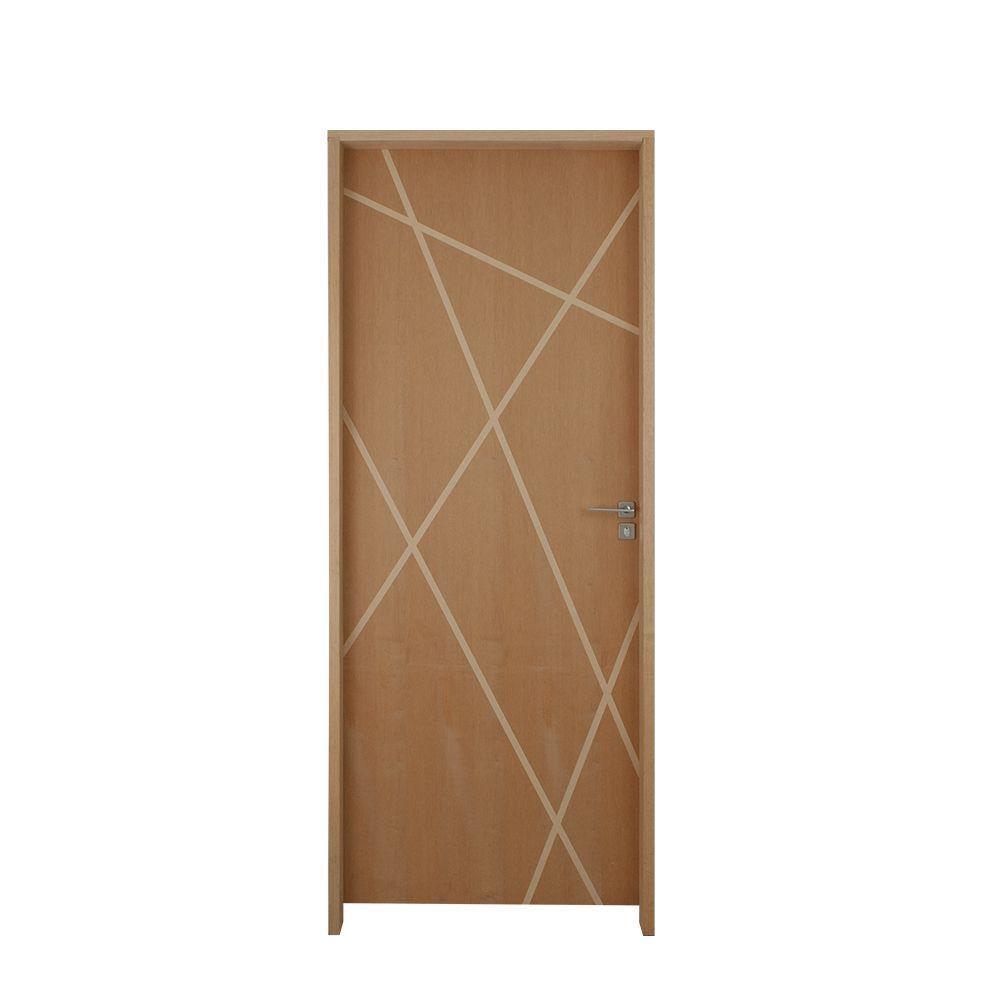 Kit Porta De Madeira 72 X 2.10 Friso Agatha Bat.misto 14 Cm Fech. Ext Cromada Lado Direito - Hale - 1