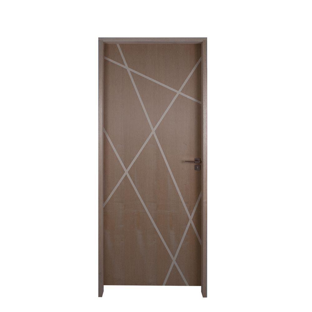 Kit Porta De Madeira 72 X 2.10 Friso Agatha Bat.misto 14cm Fech.ext Rosê Lado Direito - Hale - 1