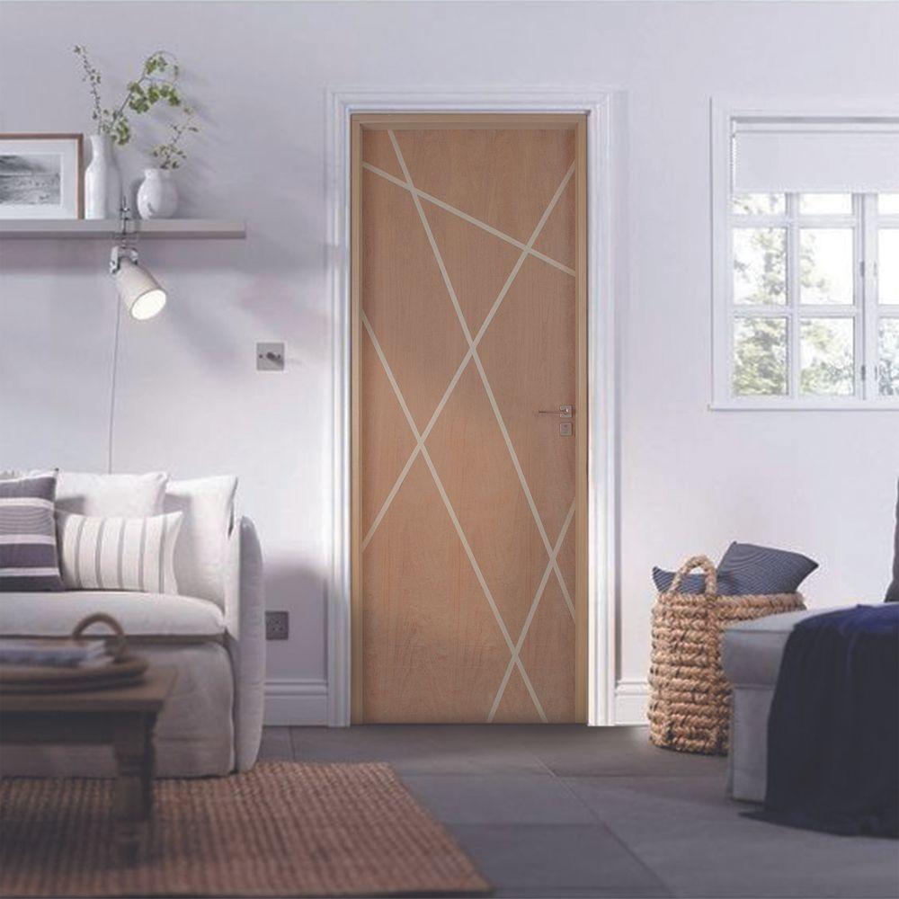 Kit Porta De Madeira 62 X 2.10 Friso Agatha Bat.misto 14cm Fech.wc Rosê Lado Direito - Hale - 6