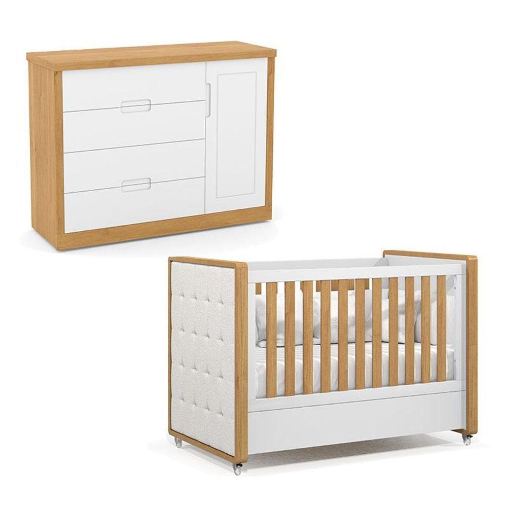 Berço Americano Capitonê New Boucle E Cômoda Infantil Tutto New Freijó Branco Acetinado - Matic - 1