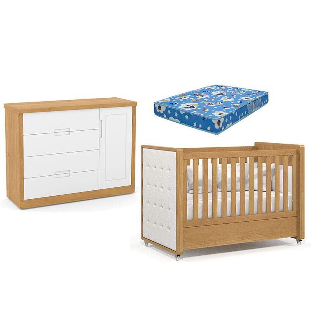Berço Americano Capitonê New Boucle E Cômoda Infantil Tutto New Freijó E Colchão - Matic - 1