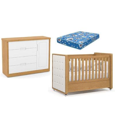 Conjunto Berço Americano Tutto New MDF com Colchão Espuma Branco