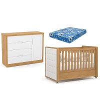Berço Americano Capitonê New Boucle E Cômoda Infantil Tutto New Freijó E Colchão - Matic - 1
