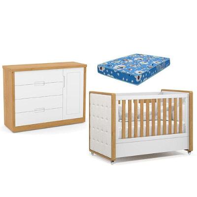 Kit Berço Americano Tutto New MDF com Colchão e Cômoda Infantil Branco
