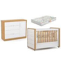 Berço Americano Capitonê New Boucle E Cômoda Infantil Tutto New Freijó Branco Acetinado E Colchão - 1