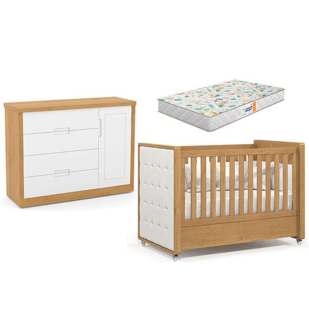 Berço Americano Capitonê New Boucle E Cômoda Infantil Tutto New Freijó E Colchão - Matic - 1