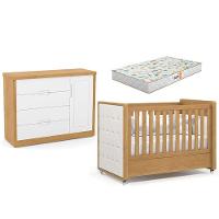 Berço Americano Capitonê New Boucle E Cômoda Infantil Tutto New Freijó E Colchão - Matic - 1