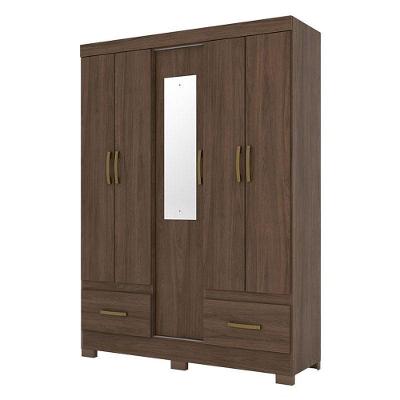 Guarda Roupa Solteiro B60 Castanho Com Espelho - Briz Móveis