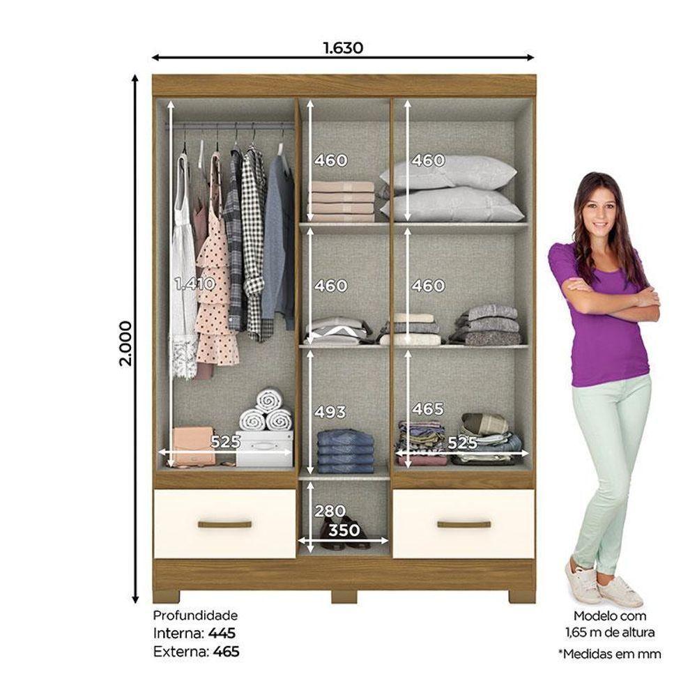 Guarda Roupa Solteiro Chale Nature Off White Com Espelho - Briz Móveis - 2