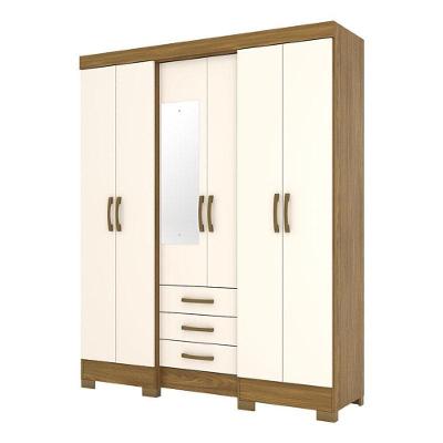 Guarda Roupa Solteiro Mentor 6 Portas 3 Gavetas Nature Off White MDP MDF Briz Móveis