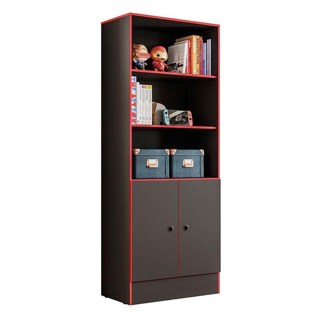 Armário Gamer 4095 Preto Fosco Vermelho - Qmovi - 1