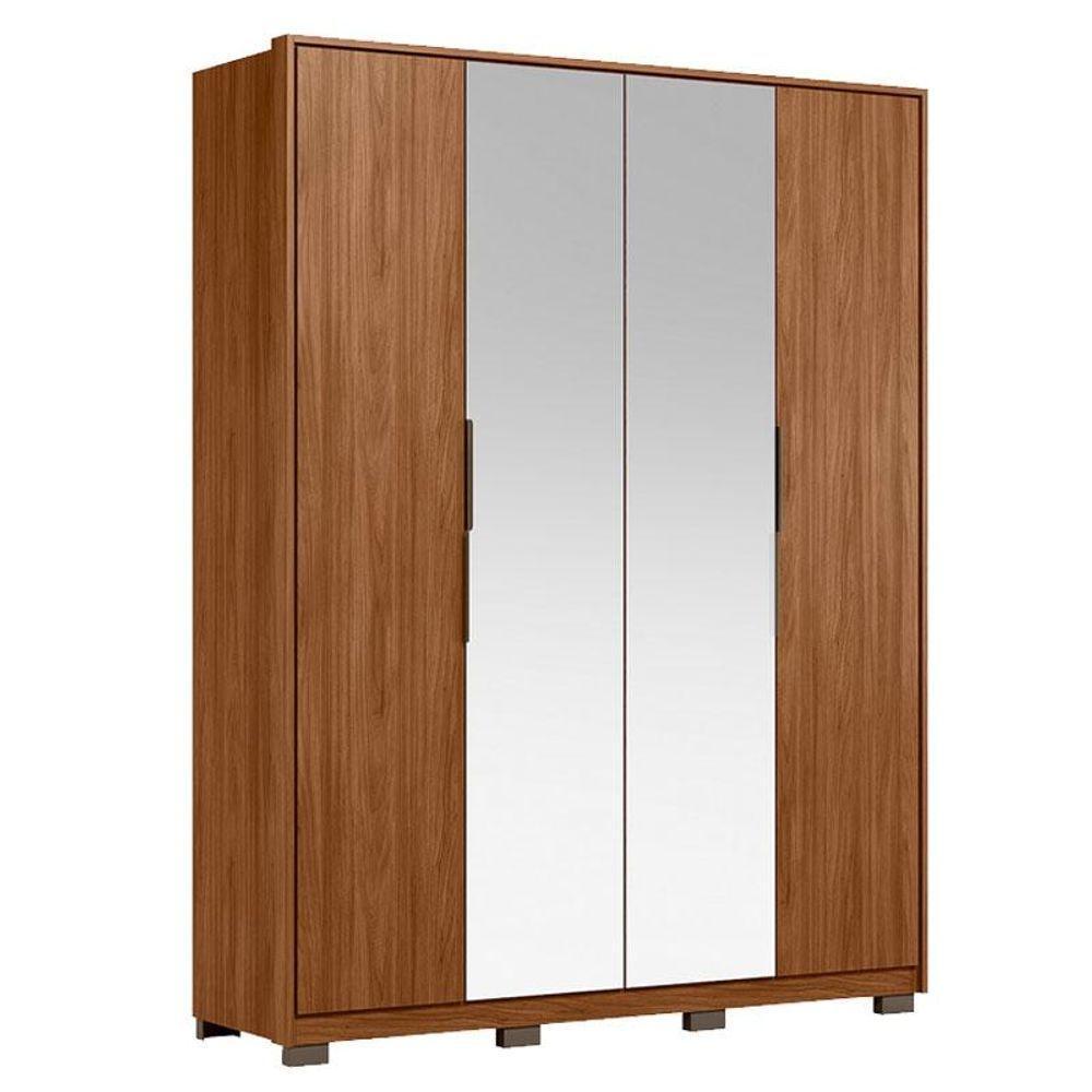 Guarda Roupa Casal Attore 4 Portas Nogueira Touch Com Espelho E Pés Demóbile - Demartêz - 1