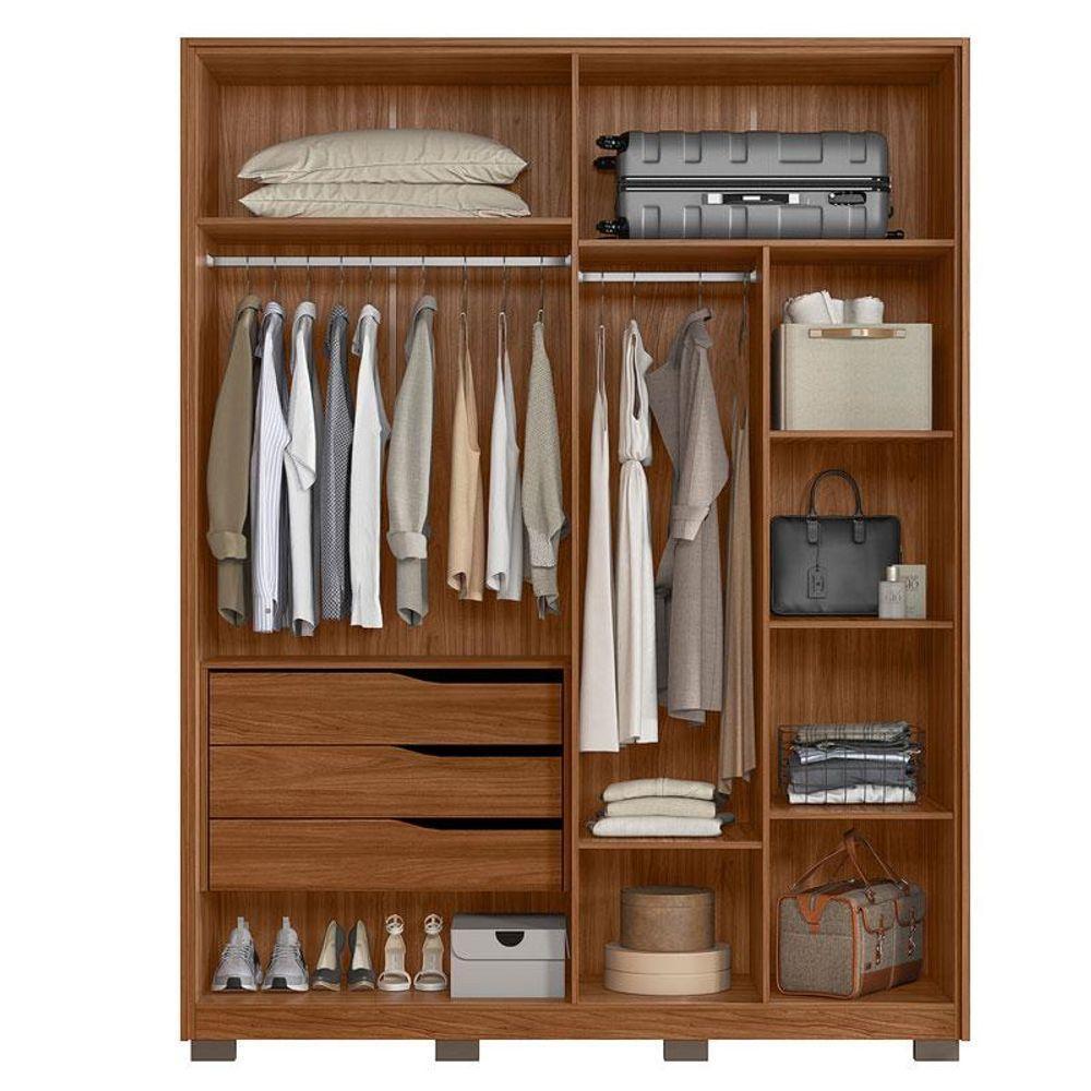 Guarda Roupa Casal Attore 4 Portas Nogueira Touch Com Espelho E Pés Demóbile - Demartêz - 4