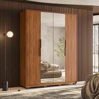 Guarda Roupa Casal Attore 4 Portas Nogueira Touch Com Espelho E Pés Demóbile - Demartêz - 2