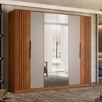 Guarda Roupa Casal Ripado Atrice 6 Portas Nogueira Nude Prime Tx Com Espelho Demóbile - Demartêz - 2