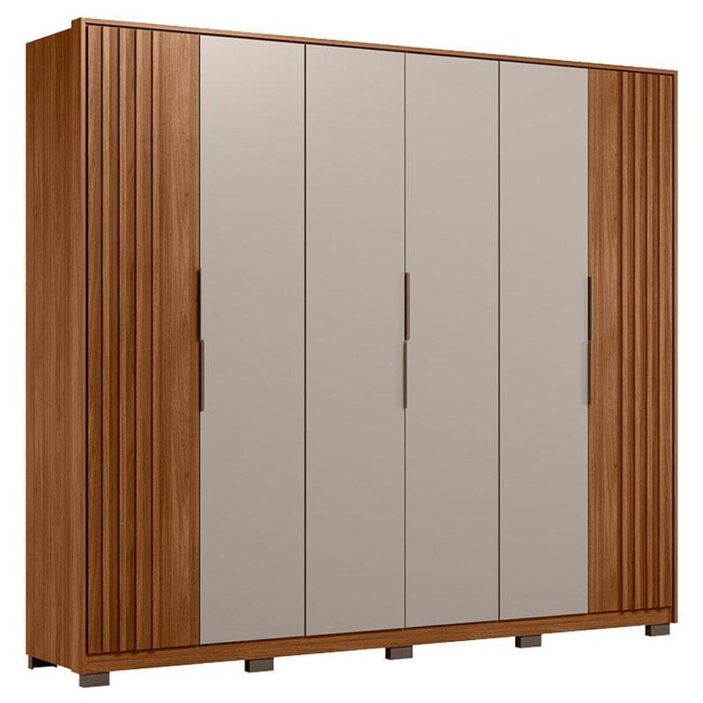 Guarda Roupa Casal Ripado Atrice 6 Portas Nogueira Nude Prime Tx Com Pés Demóbile - Demartêz - 1