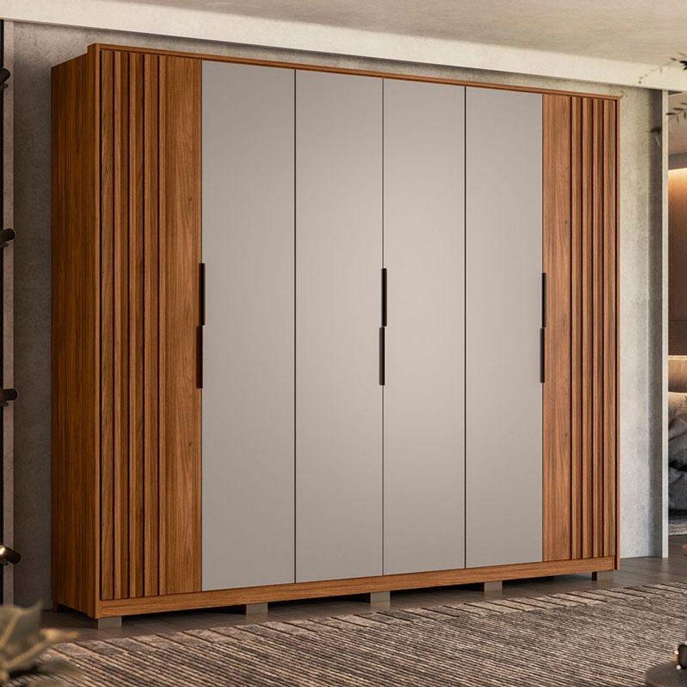 Guarda Roupa Casal Ripado Atrice 6 Portas Nogueira Nude Prime Tx Com Pés Demóbile - Demartêz - 2