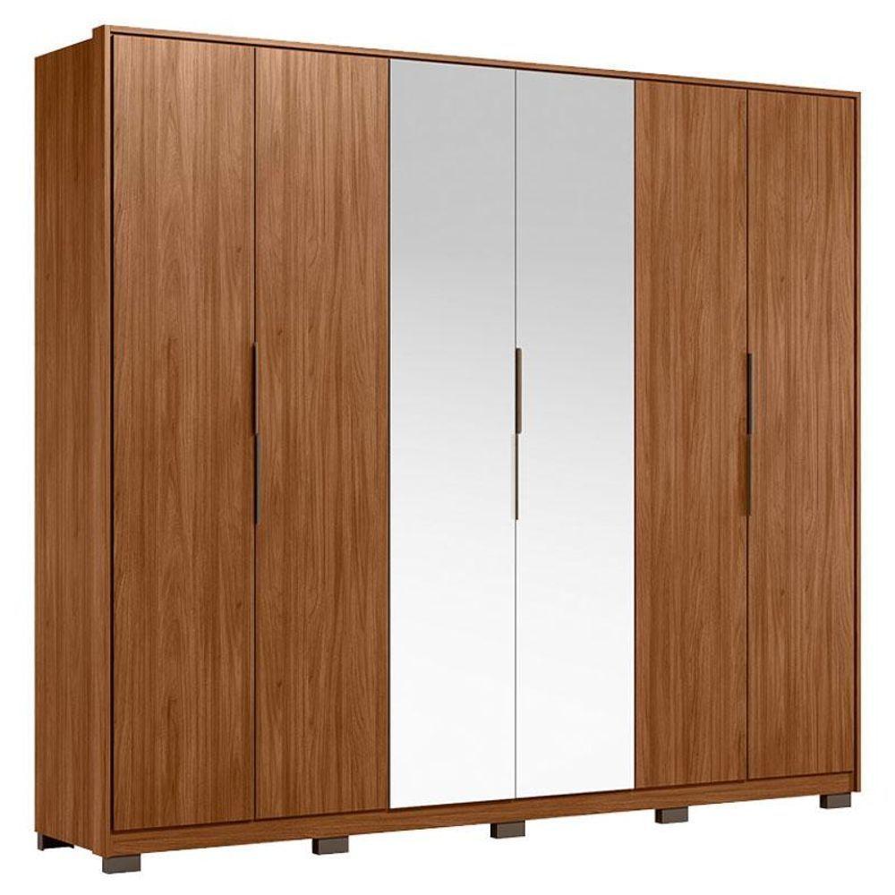 Guarda Roupa Casal Atrice 6 Portas Nogueira Touch Com Espelho E Pés Demóbile - Demartêz - 1