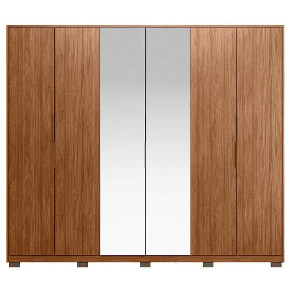 Guarda Roupa Casal Atrice 6 Portas Nogueira Touch Com Espelho E Pés Demóbile - Demartêz - 3