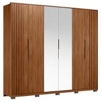 Guarda Roupa Casal Ripado Atrice 6 Portas Nogueira Touch Com Espelho E Pés Demóbile - Demartêz - 1