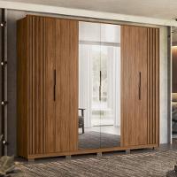 Guarda Roupa Casal Ripado Atrice 6 Portas Nogueira Touch Com Espelho E Pés Demóbile - Demartêz - 2