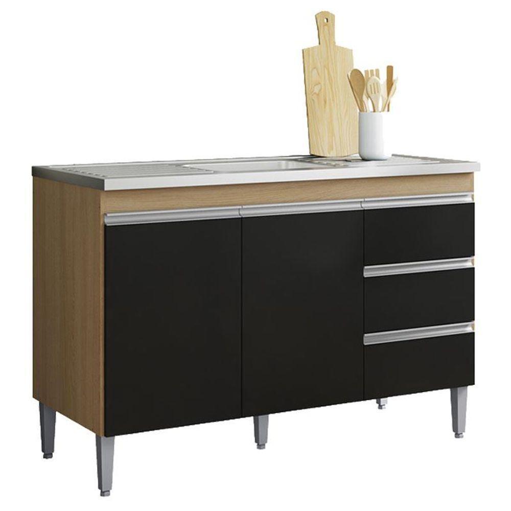 Balcão De Pia Andréia 120 Cm Amendoa Preto - Ajl - 1